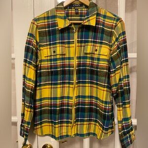 Chaps yellow zip up plaid flannel